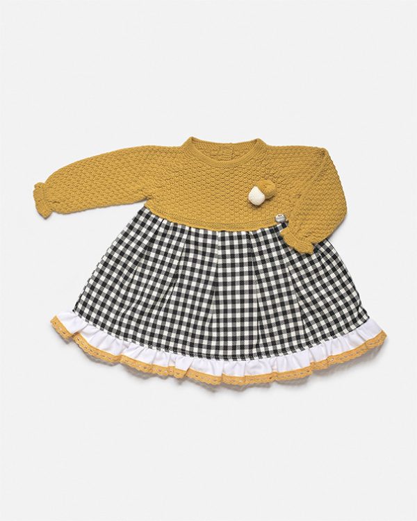 Vestido Niña Cuerpo Punto Tela Cuadritos Juliana J8148