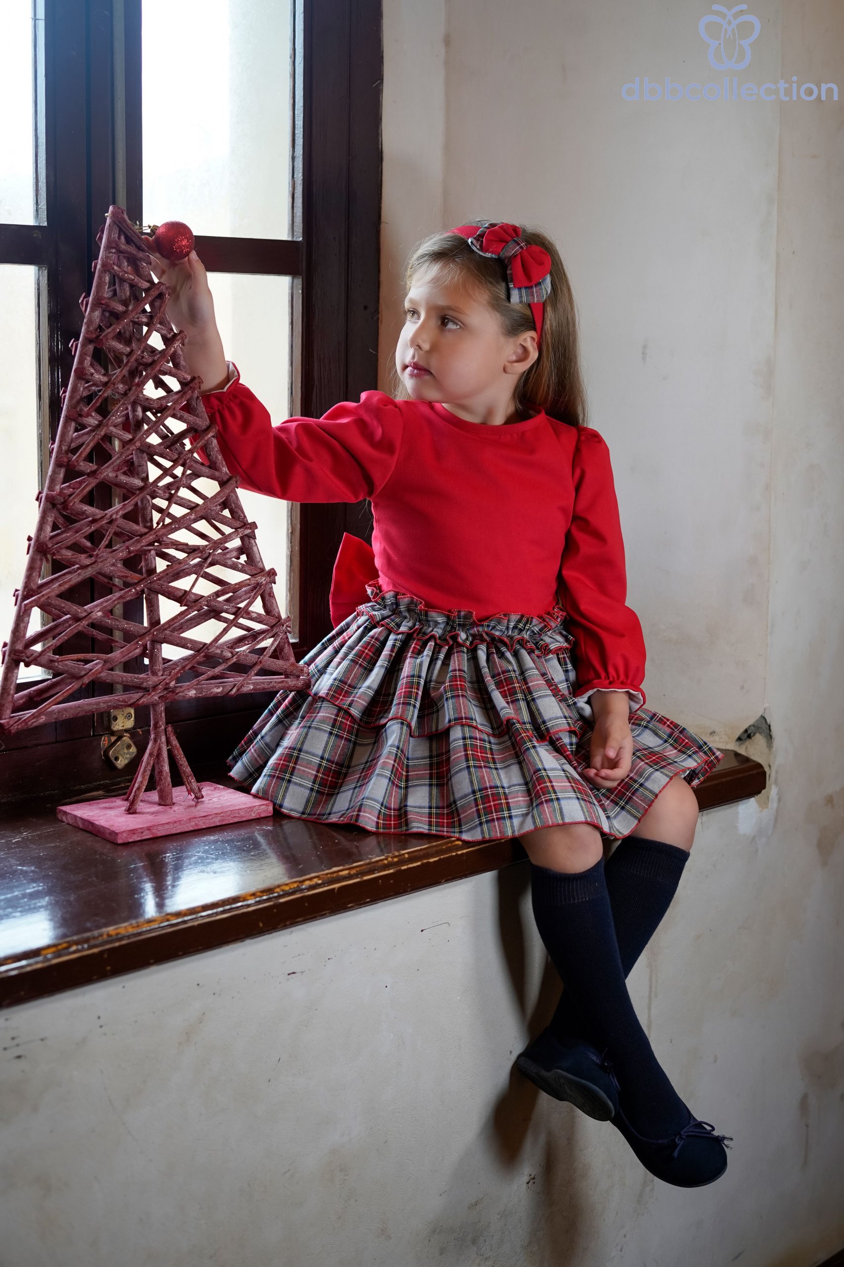 Vestido Niña Talle Bajo Rojo Cuadros Dbb Collection 21003