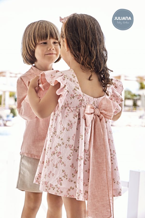 Vestido Niña Cuadritos Florecitas Volantes Juliana 25146 - Imagen 3