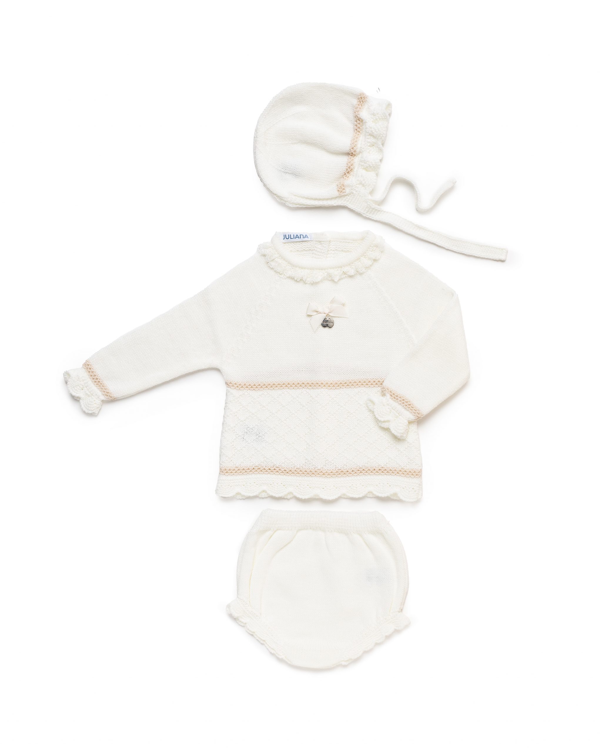Conjunto Bebé Lana 3 Piezas Braga Punto Rombos Juliana 25576