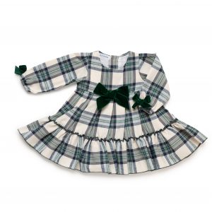 Vestido Niña 2 Volantes Cuadros Lazo Terciopelo Juliana 25660