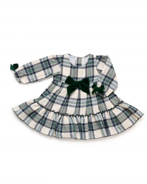 Vestido Niña 2 Volantes Cuadros Lazo Terciopelo Juliana 25660