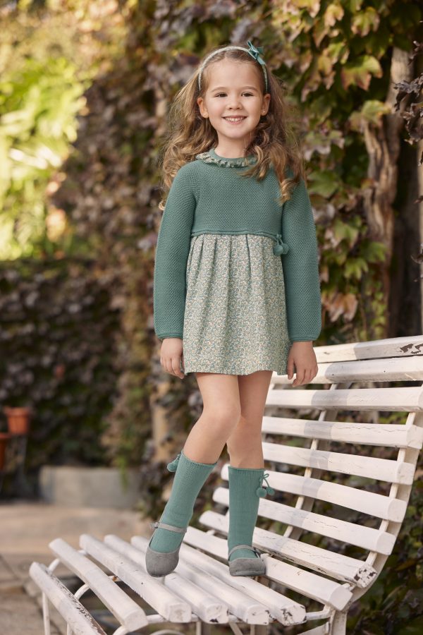 Vestido Niña Cuerpo Punto Recogidas Florecitas Juliana 25651 - Imagen 2